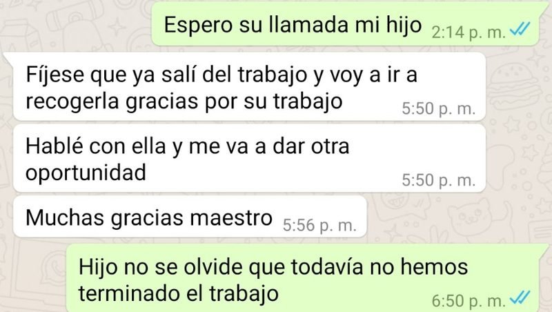 Conversación de WhatsApp de un cliente que recuperó a su pareja